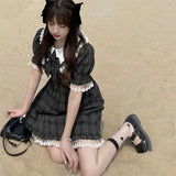 Anokhinaliza Mini Black Dresses Puff Sleeve Women Lolita Girlish Designer Kawaii Clothes Japanese Preppy Bow Summer Sweet Ins Y2k Vestidos BF