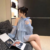 Anokhinaliza Spring Summer Long sleeve Chiffon shirt Sexy Off the shoulder Tops Sweet Loose Solid Ruffles Women Blouse