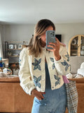 Anokhinaliza Printed Cardigan Thin Cotton Jacket Casual Minimalist Padded Coat Long Sleeved Loose Slimming Stand Collar Cotton-Padded Jackets