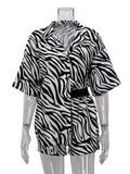 Anokhinaliza Women Two Piece Sets Outfits Zebra Printed Loose Shirt Tops And High Waist Shorts Set Casual Streetwear Summer New