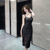 Anokhinaliza Korean Sequins Midi Dresses for Women Summer Elegant Party Sexy Sleeveless Slim Prom Female Clothes Wedding Evening Dress