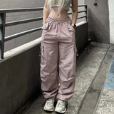 Anokhinaliza Safari Style Big Pockets Wide Leg Pants Casual Low-Waisted Cargo Pants Women 2024 Autumn Spring Fashion Streetwear Lady