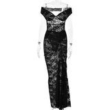 Anokhinaliza White Lace Two Piece Skirt Sets Women Sexy See Through Beach Holiday Matching Sets Summer Black Bodysuit and Maxi Skirt Outfits