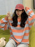 Anokhinaliza Harajuku Striped Sweatshirt Women Oversize Hoodie Female Fashion O Neck Long Sleeve Top Pullover Ladies Casual Korean Sweatshirt