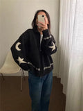 Anokhinaliza Autumn Vintage Star Sweater Women Casual Loose Korean Fashion Zipper Cardigan Warm Y2k Streetwear Jacquard Lapel Coat