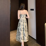 Anokhinaliza Vintage Knitted Patchwork Floral Dress Irregular Design Sense Hepburn Wind Sweet Fashion Slim Summer New Black Long Dresses