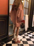 Anokhinaliza Striped Hoodie Loose Lazy Dresses for Women Fashion Ropa De Mujer Korean Vintage O Neck MIDI Style Tops Sudaderas