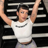 Anokhinaliza Letters Print Graphic T Shirts Y2K Streetwear White Short Sleeve Crop Tops Trendy Summer Clothes Women 2024