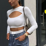 Anokhinaliza White Hollow Out Two Piece Set Women Crop Top + Shorts Sexy Long Sleeve Y2k Shaperwear Casual Slim Streetwear 2023 Suit