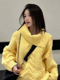 Anokhinaliza Korean Fashion Turtleneck Yellow Sweater Women Y2k Vintage Twisted Knitted Oversized Pullover Sweet Long Sleeve Tops