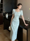 Anokhinaliza High Quality Summer Ladies French Small Fragrant Slim Long Dresses For Women Korean Elegant Fashion Party Dress Vestidos Robes