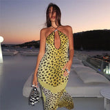 Anokhinaliza Leopard Print Backless Fishtail Long Dresses For Women Beachwear 2024 Sexy Summer Party Dress Vacation Outfits