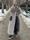 Anokhinaliza Luxury Faux Fur Plush Women's Coat Winter Windproof Warm Thicken Long Coats Fashion Retro Casual Loose Solid Women Outerwears