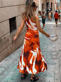 Anokhinaliza 2024 Woman One Shoulder Sleeveless Red Printed Long Dress Streetwear Casual Sexy Female Backless Tunics Slim Holiday Dresses