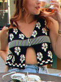 Anokhinaliza Printed Vintage Fashion Cropped Top Vest For Women Contrast Fashion Sleeveless Summer V-Neck Tank Top Female Y2k Top New