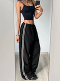 Anokhinaliza Casual Basic Striped Low-waisted Pants Women Lace-up Waist Baggy Straight Sweatpants Retro Chic Fashion Streetwear y2k