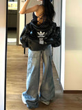 Anokhinaliza Women Japanese Harajuku Fashion Trashy Y2K Cyber Punk Low Rise Denim Pants Loose Wide Leg Jeans Grunge 2000s Aesthetic Baggy New