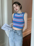 Anokhinaliza Fashion Spring Summer Crop Top Striped Knitted Sleeveless Top High Waist Short Vest T-shirt Tops Tank Top Tops for Women