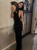 Anokhinaliza Elegant Women Sexy Bandage Sleeveless Halter Party Evening Long Dress 2024 Spring Backless Slim Solid Maxi Dress