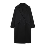 Anokhinaliza Fashion Casual Retro Women's Coat Loose Turndown Collar Double Breasted Long Coats Women Elegant Vintage Windproof Outerwears