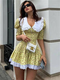 Anokhinaliza Summer Printed Patchwork Mini Dress Female V-Neck Short Sleeve Slim Fashion Elegant Party Dress Gown For Women Dress