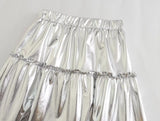 Anokhinaliza Summer New Women's Silver Metal Texture Medium Length Skirts High Waist A-Line Slim Large Skirt Hem Cake Skirt