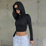 Anokhinaliza Autumn Solid T-shirt Women Hooded Crop Top Long Sleeves Fashion Slim Sexy Basic Tees Bodycon Casual Streetwear T-shirts Female