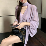 Anokhinaliza Autumn New V-neck Lace Up Loose Long-sleeved Shirt Women + Sexy Camisole + Floral Embroidery A-line Skirt Three-piece Suit