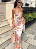 Anokhinaliza Summer Spaghetti Strap Floral Print Party Dresses Elegant Maxi Bodycon Wedding Guest Holiday Dress New In Dress