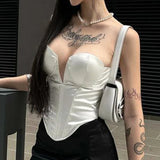 Anokhinaliza Satin Strapless Corset Low Cut Sexy Camisole y2k Aesthetics Cropped Tube Top Streetwear Tank Tops Summer Backless Bustier