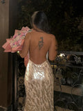 Anokhinaliza Chic Sleeveless Backless Slip Maxi Dress Female Fashion Foil Print Slim Vestidos Evening Party Women Elegant Streetwear
