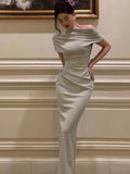 Anokhinaliza Elegant Solid Bodycon Evening Party Dresses for Women Fashion Off Shoulder Prom Vestidos Summer Korean Robe Female Clothing