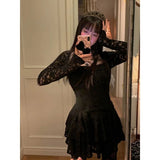 Anokhinaliza Harajuku Gothic Black Lace Dress Women Vintage Y2k Sexy Purple Mini Dress Bodycon Elegant Party Dresses Korean Aesthetic