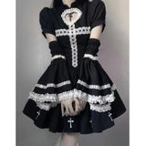 Anokhinaliza Harajuku Maid Kawaii Lolita Dress Women Costumes Hollow Out Aesthetic Cosplay Lace Trim Y2k Clothes Anime Dresses Woman