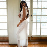 Anokhinaliza Sexy 2 Pieces Set Women Outfit Crop Top And Long Skirt Sets See Through Lace Mesh Patchwork Y2K White Dresses Suits