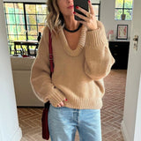 Anokhinaliza Autumn Knit Sweater Pullover Loose Female Casual Patchwork Scoop Neck Striped Long Sleeve Knitwear Women Y2k Top Pullover 2024