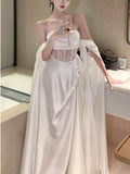 Anokhinaliza French Romantic White Wedding Dress Elegant Hollow Out Backless Evening Party Dresses Women Summer Off Shoulder Robe Mujers