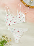 Anokhinaliza Young Girls Printed Homewear Night Cute Stretch Top And Panty Underwear White Sleepwear Set