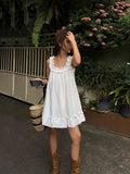 Anokhinaliza Women Casual Sleeveless Ruffles Mini Dress White Boho Beach Sundress Cute Girl Home Dresses Loose Summer Dress Oversized