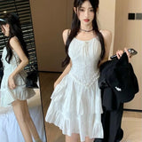 Anokhinaliza White Ruffles Short Dresses Women's Elegant Sweet Sleeveless Mini Dress Korean Style Female Fashion Summer 2024  Casual