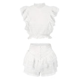 Anokhinaliza High Quality Sunday Set elastic waistband Cropped top with ruffle detail and cute ruffle mini shorts skirts