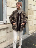 Anokhinaliza Autumn Leopard Jacket Coat Women 2024 New Arrivals O Neck Single Breasted Jacket Casual Female Coat