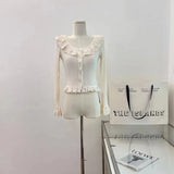 Anokhinaliza Kawail Knitted Cardigan Lace Basic Sweater Korean Fashion Women Aesthetic Knitwear Tshirt Spring Japanese Fashion Sweet