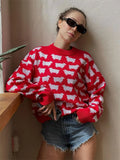 Anokhinaliza Knit Printed Sweater Pullover For Women Women's Loose Fashion Long Sleeve Patchwork Elegant Knitwear Top Female Pullover