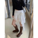 Anokhinaliza Women New Fashion Flower Lace Irregular Skirt Y2K Aesthetic Kawaii Gothic Sexy Mini Skirts Summer Sexy Club Streetwear