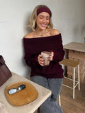 Anokhinaliza Off-shoulder Casual Knitted Women's Sweater Solid Color Loose Long Sleeve Pullover Women Fashion Retro Comfortable Sweaters