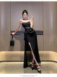 Anokhinaliza Elegant Black Long Dresses for Women 2024 Summer New French Sexy Fashion Sleeveless Split Birthday Evening Party Female Clothing