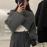 Anokhinaliza - Short Pullovers Sweaters Autumn Winter Streetwear Knitted Sweater Women's Long Sleeve Cross Irregular Solid Y2K Tops 22933