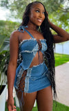 Anokhinaliza Sexy Women Denim Suit Bandage Tank Tops Mini Skirt Outfits Spring Summer Y2K Club Fashion Jean 2 Two Piece Matching Set 2024