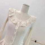 Anokhinaliza Kawail Knitted Cardigan Lace Basic Sweater Korean Fashion Women Aesthetic Knitwear Tshirt Spring Japanese Fashion Sweet